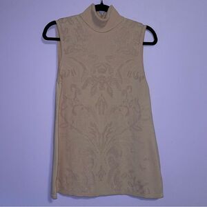 Chico's M Pink Sleeveless Turtleneck Tank Top Boho Floral Print